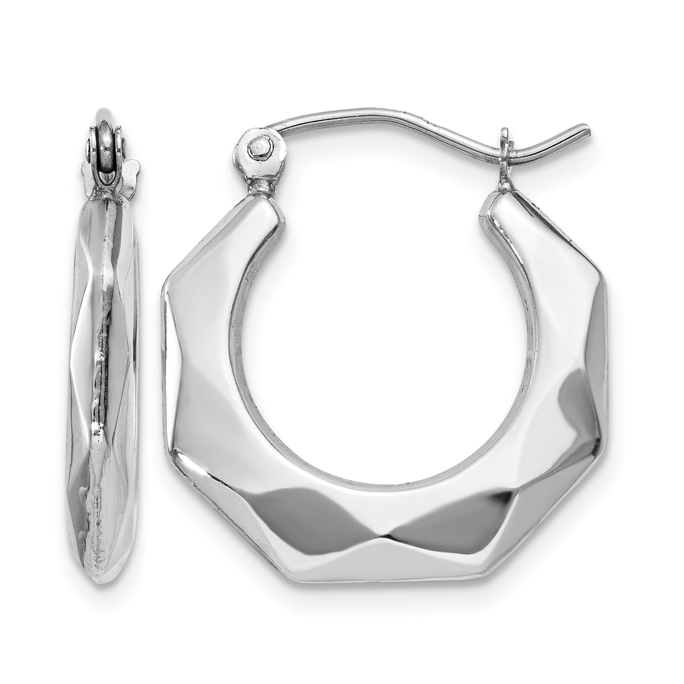 14k White Gold Faceted Hoop Earrings (TC510)