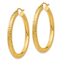 14K Yellow Gold 4x 40mm Diamond-cut Round Tube Hoop Earrings view 2