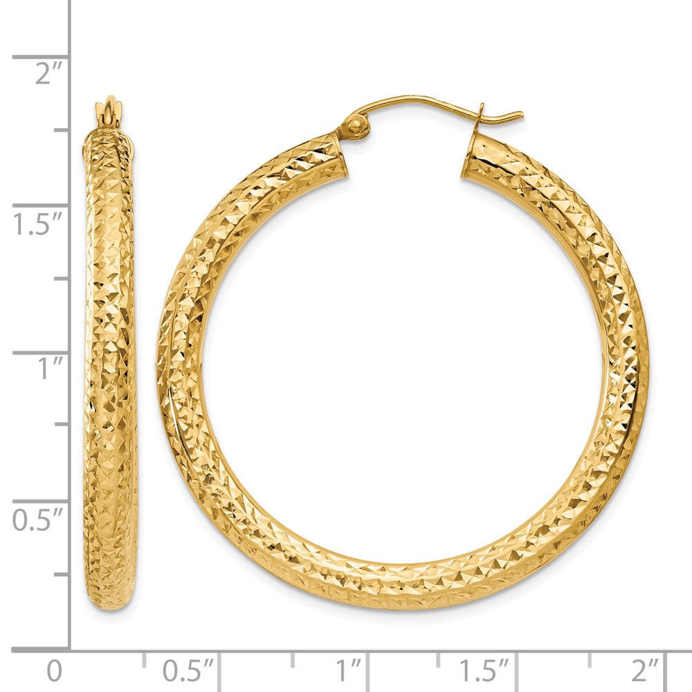 14k Diamond-cut 4mm Round Hoop Earrings (TC533)