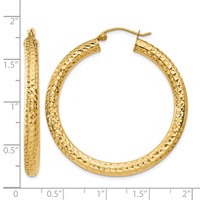14K Yellow Gold 4x 40mm Diamond-cut Round Tube Hoop Earrings view 4
