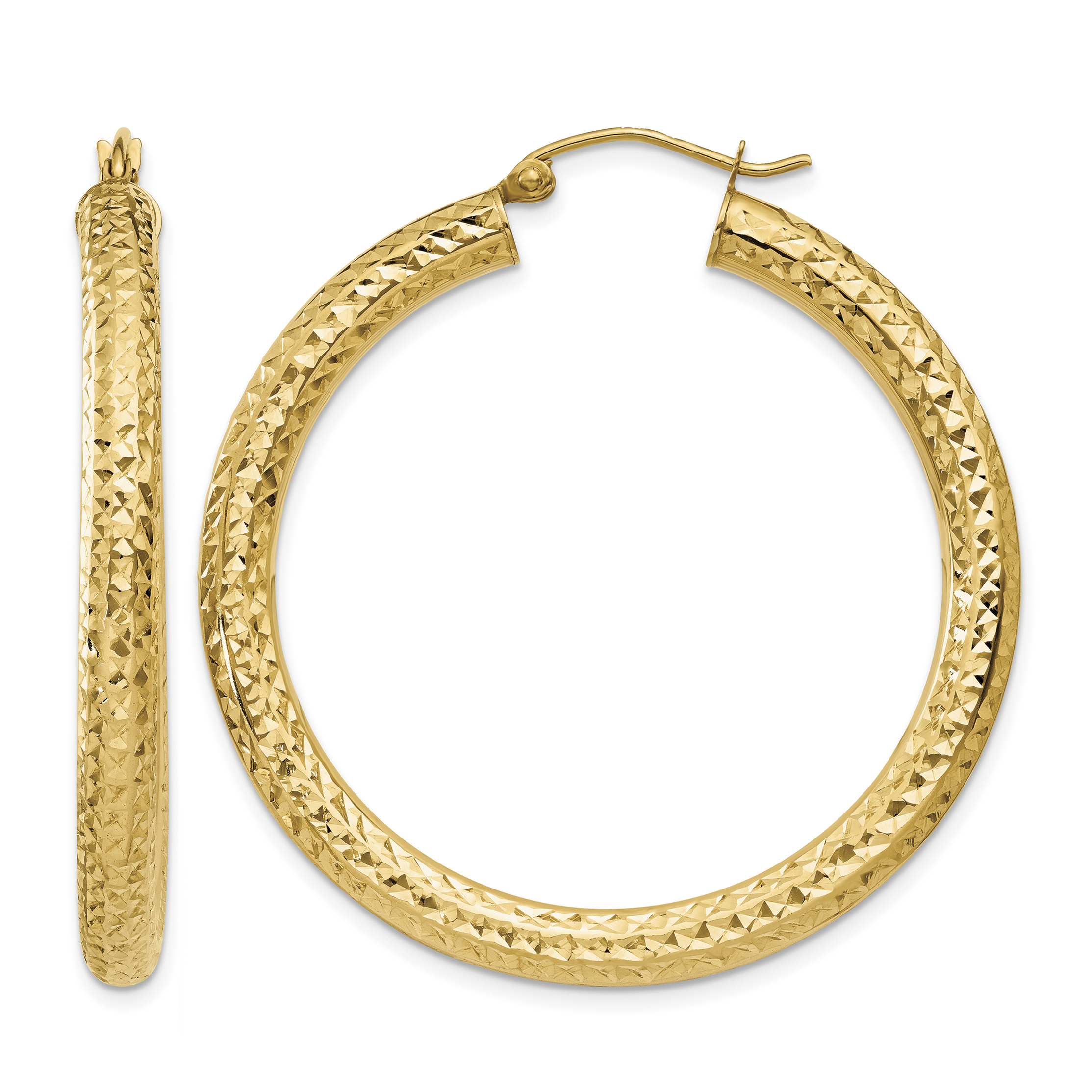 14k Diamond-cut 4mm Round Hoop Earrings (TC533)