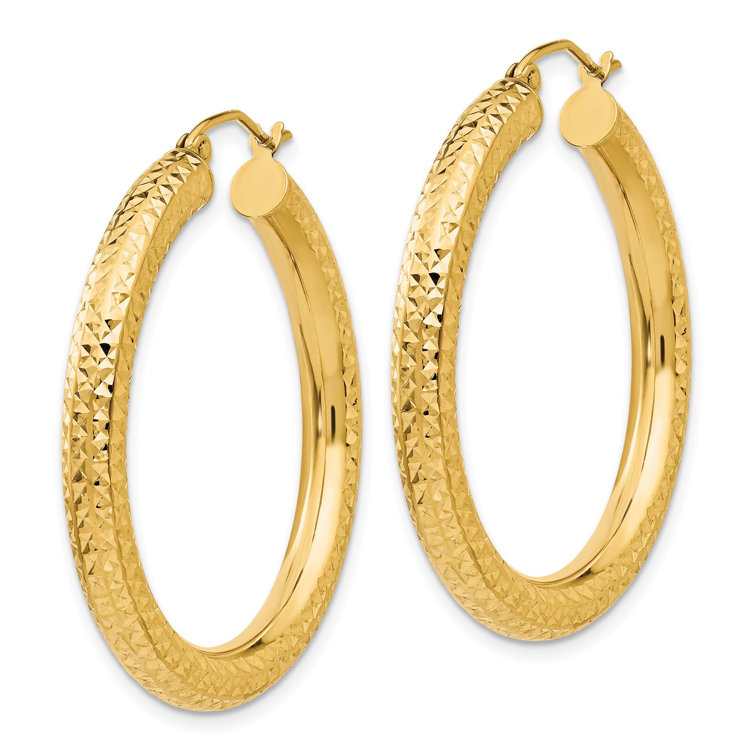 14k Yellow Gold Diamond-cut 4mm Round Hoop Earrings. 33mm Diameter. | eBay