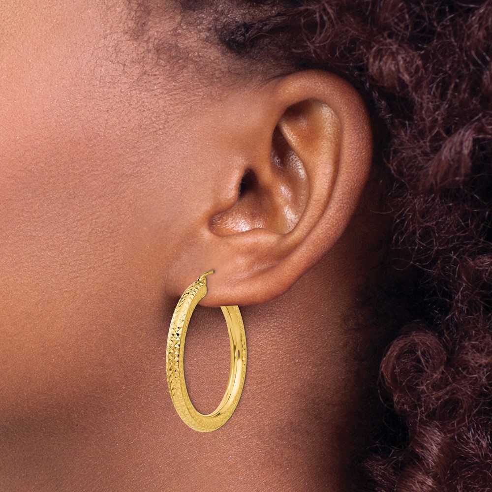 14k Diamond-cut 4mm Round Hoop Earrings (TC534)