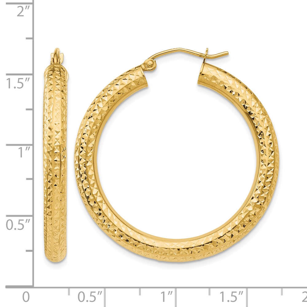 14k Diamond-cut 4mm Round Hoop Earrings (TC534)