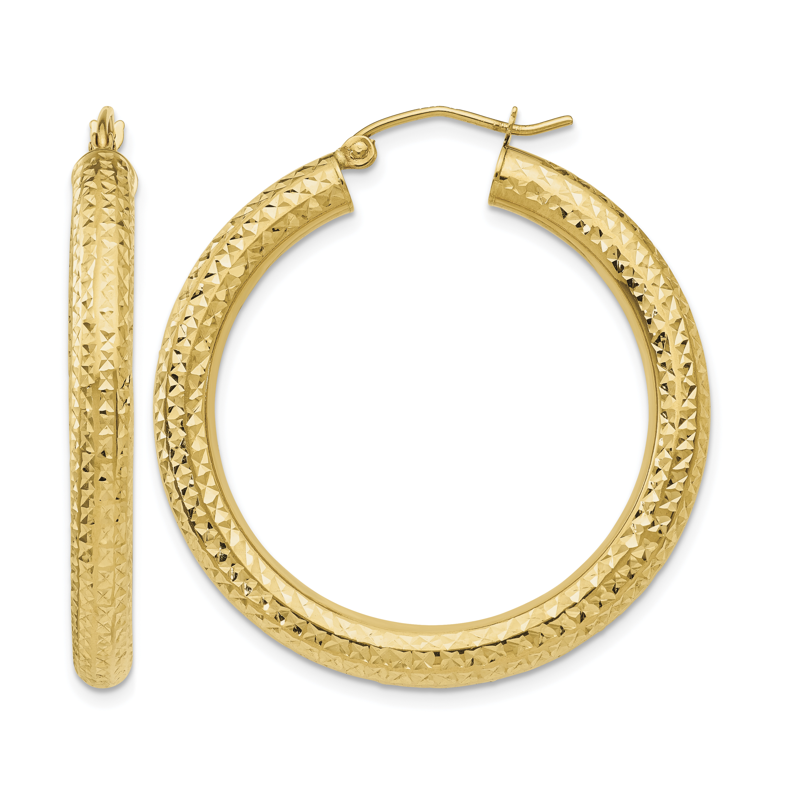 14k Diamond-cut 4mm Round Hoop Earrings (TC534)