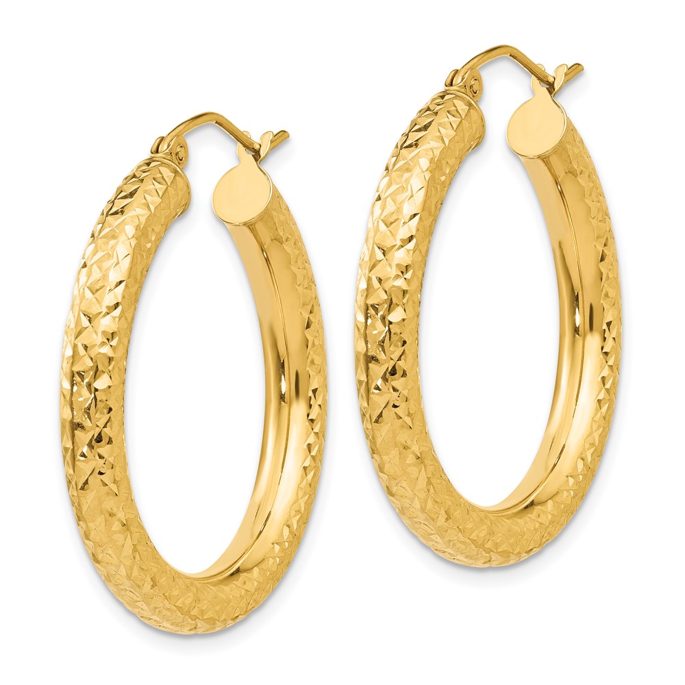 14k Diamond-cut 4mm Round Hoop Earrings (TC535)