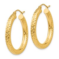 14K Yellow Gold 4x30mm Diamond-cut Round Tube Hoop Earrings view 2