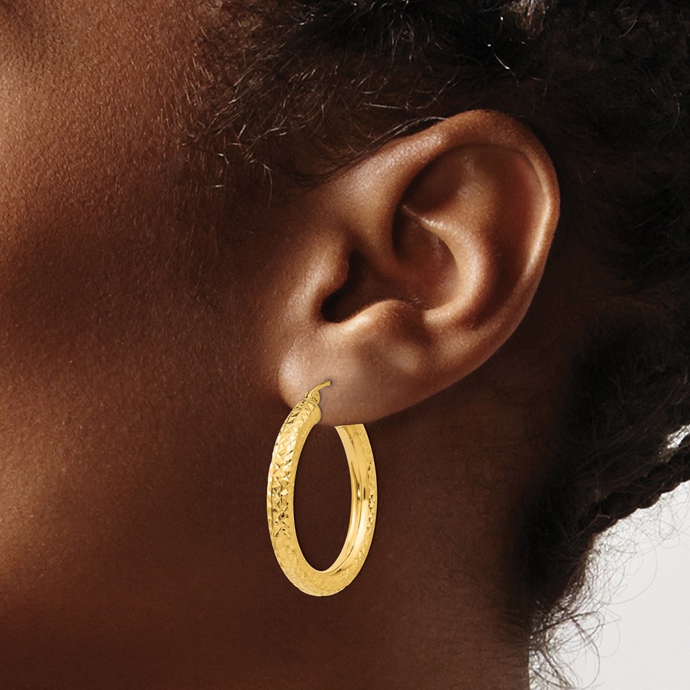 14k Diamond-cut 4mm Round Hoop Earrings (TC535)
