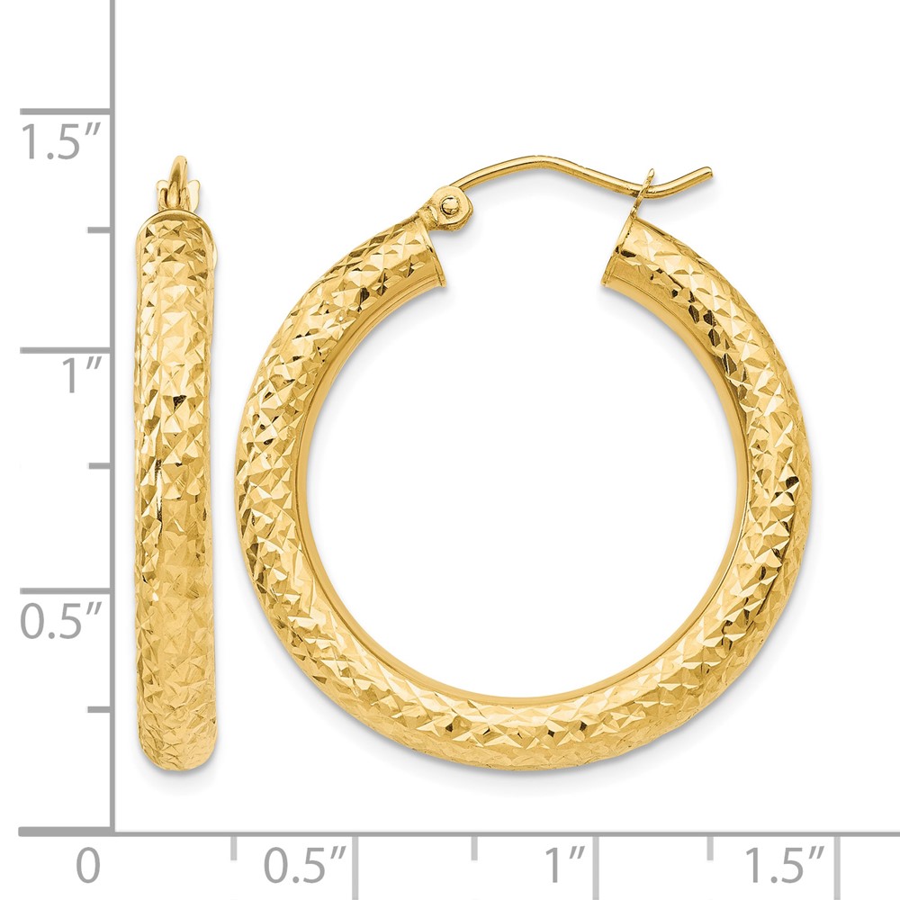 14k Diamond-cut 4mm Round Hoop Earrings (TC535)