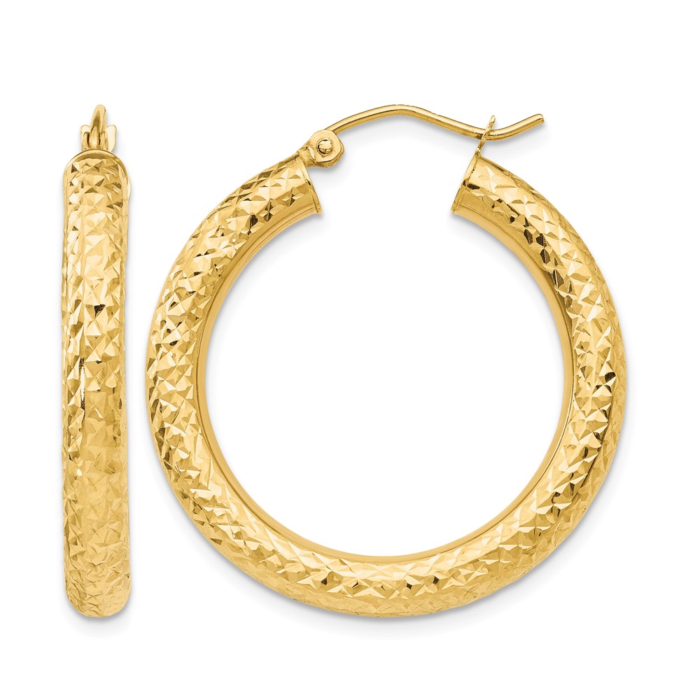 14k Diamond-cut 4mm Round Hoop Earrings (TC535)