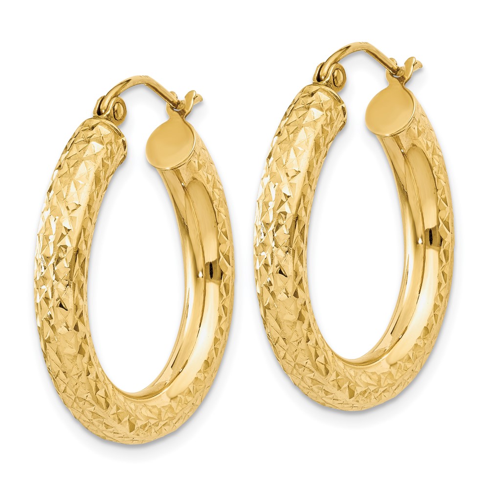 14k Diamond-cut 4mm Round Hoop Earrings (TC536)