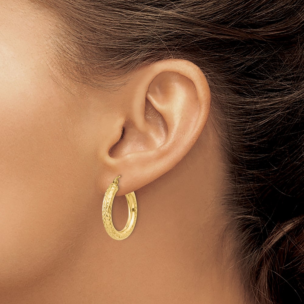 14k Diamond-cut 4mm Round Hoop Earrings (TC536)
