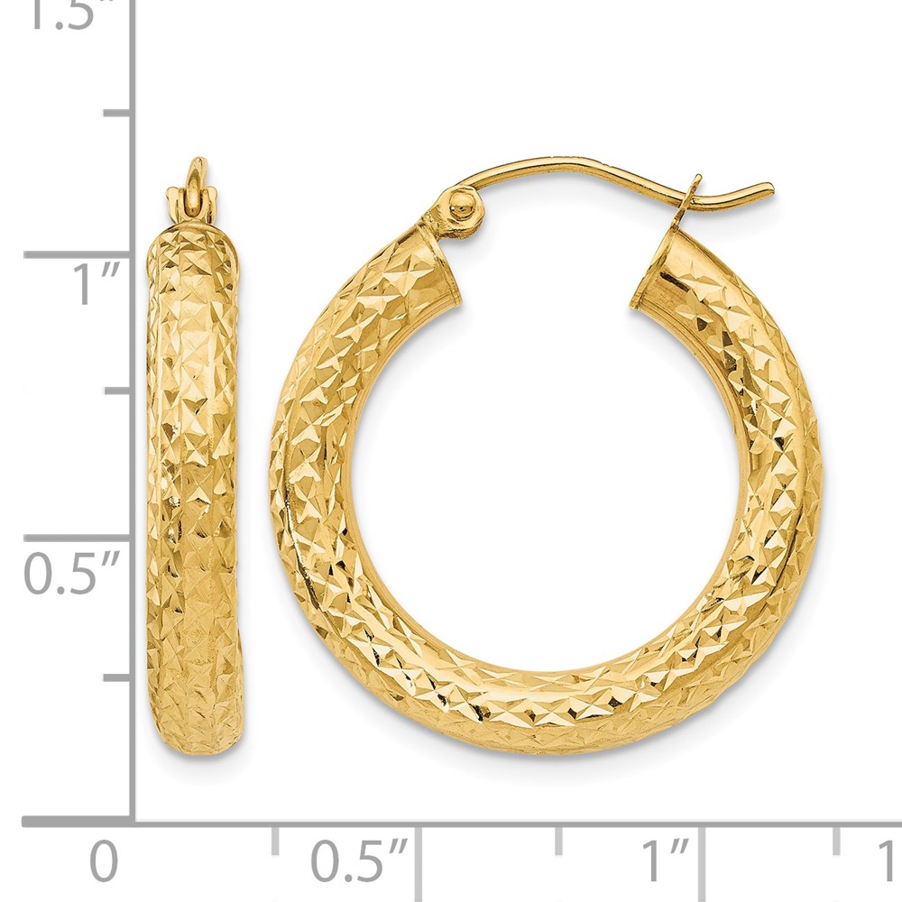 14k Diamond-cut 4mm Round Hoop Earrings (TC536)