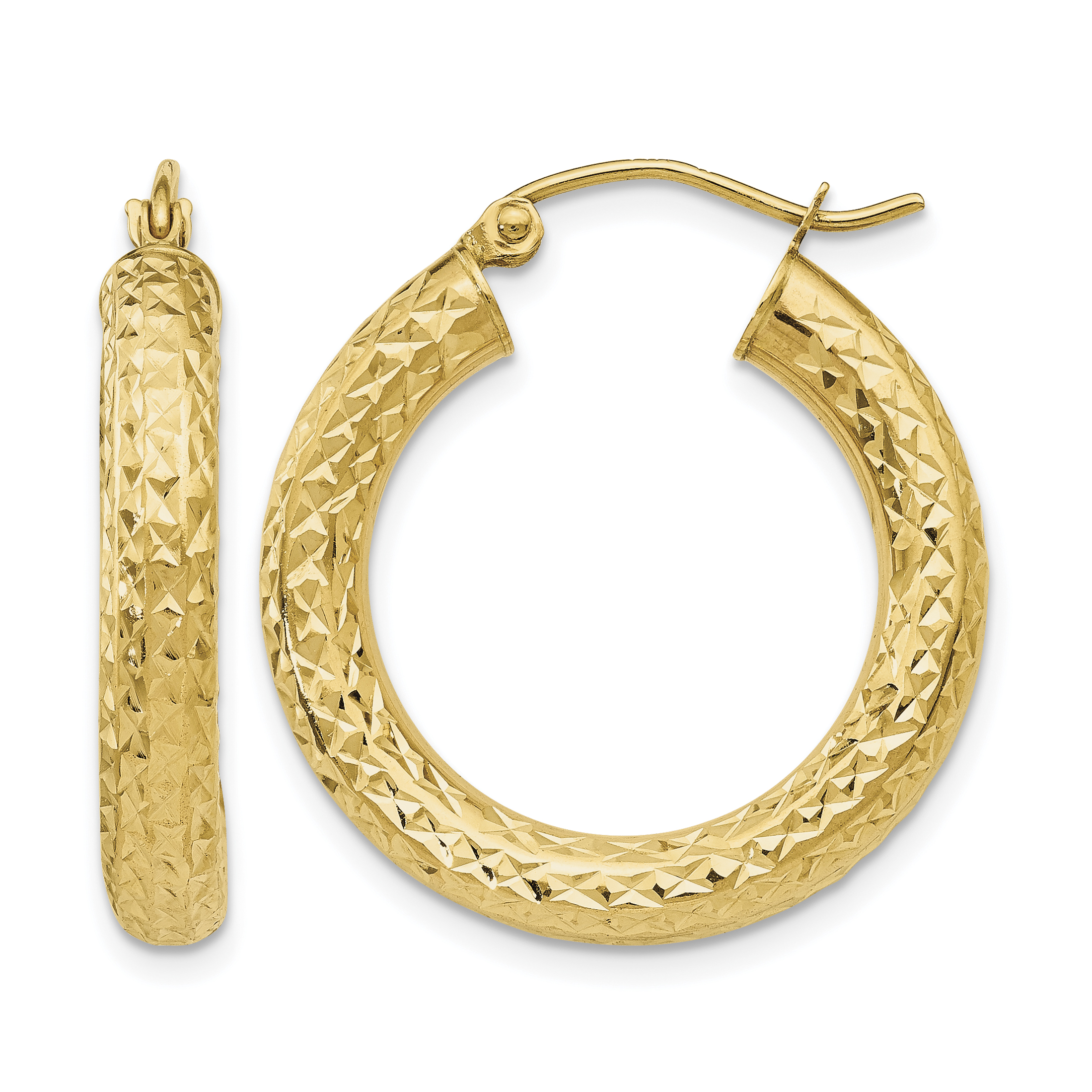 14k Diamond-cut 4mm Round Hoop Earrings (TC536)