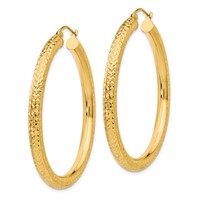14K Yellow Gold 4x45mm Diamond-cut Round Tube Hoop Earrings view 2