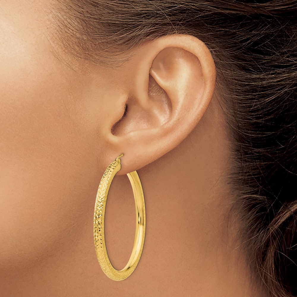 14k Diamond-cut 4mm Round Hoop Earrings (TC537)