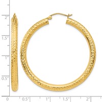 14K Yellow Gold 4x45mm Diamond-cut Round Tube Hoop Earrings view 4
