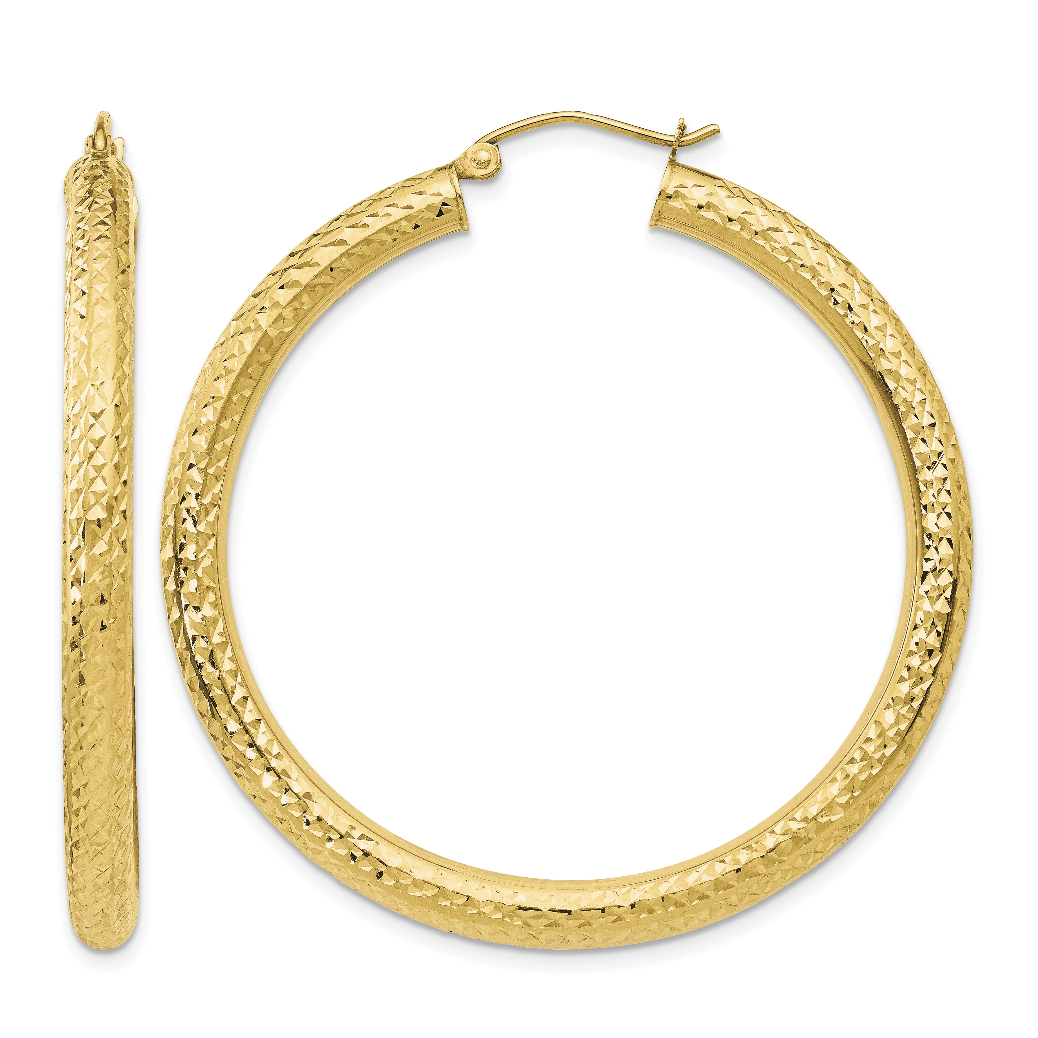 14k Diamond-cut 4mm Round Hoop Earrings (TC537)