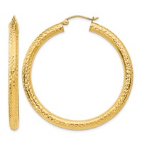 14K Yellow Gold 4x45mm Diamond-cut Round Tube Hoop Earrings view 1