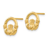14K Yellow Gold Claddagh Post Earrings view 2