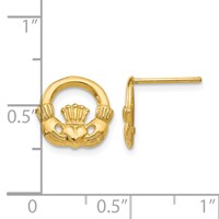 14K Yellow Gold Claddagh Post Earrings view 4