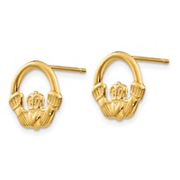 14K Yellow Gold Claddagh Post Earrings view 2