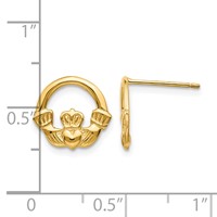 14K Yellow Gold Claddagh Post Earrings view 4