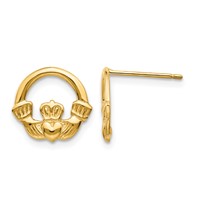 14K Yellow Gold Claddagh Post Earrings view 1