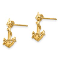 14K Yellow Gold 3-D Anchor Earrings with Rope Post view 2