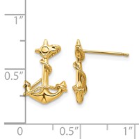 14K Yellow Gold 3-D Anchor Earrings with Rope Post view 4