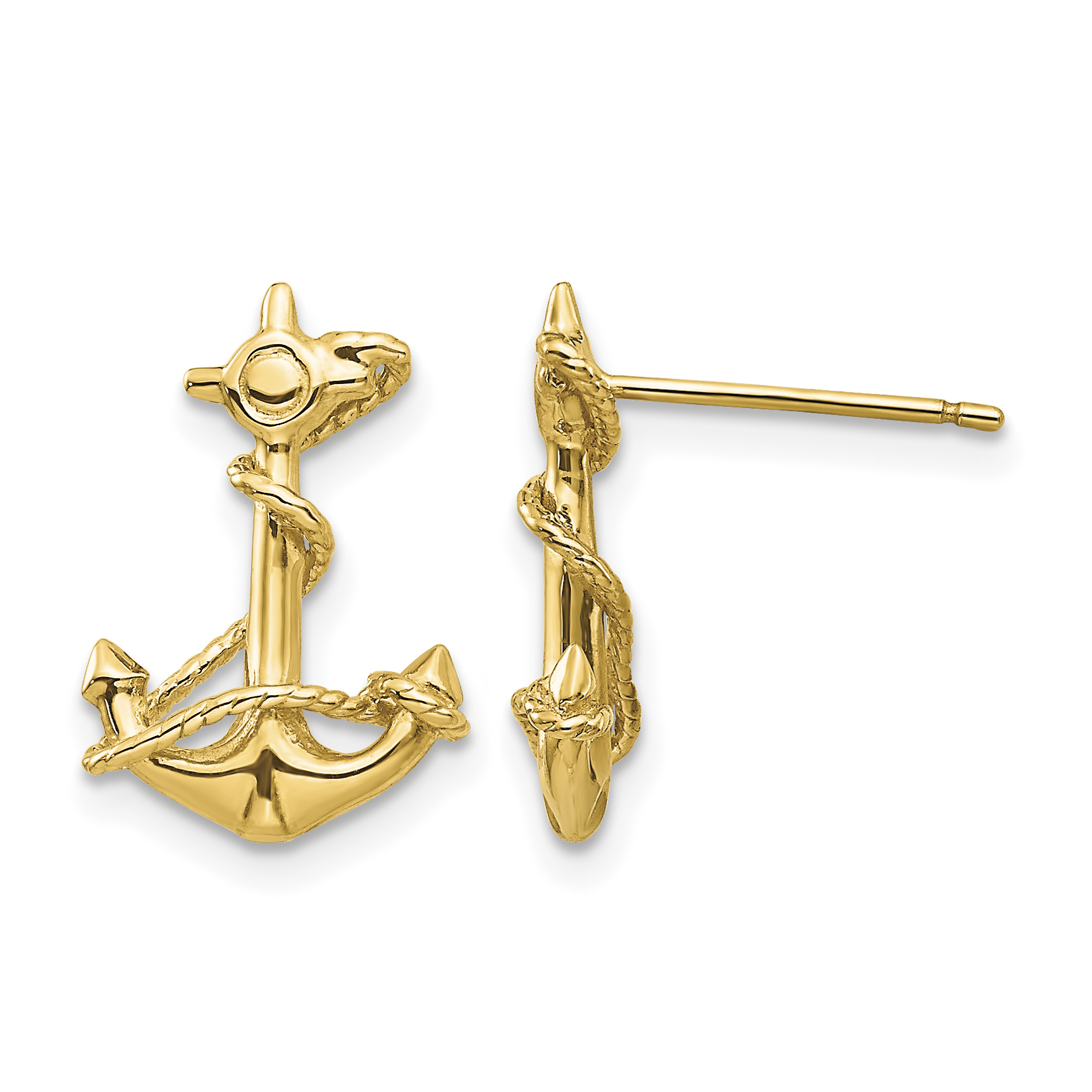 14k 3-D Anchor with Rope Post Earrings (TC564)