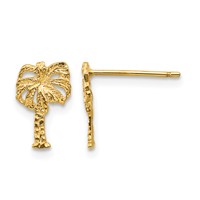 14K Yellow Gold Polished Palm Tree Post Earrings view 1