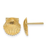 14K Yellow Gold Scallop Shell Post Earrings view 1