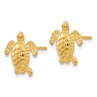 14K Yellow Gold Sea Turtle Post Earrings view 2