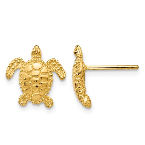 14K Yellow Gold Sea Turtle Post Earrings
