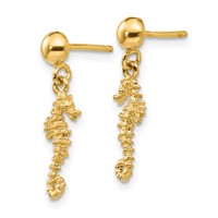 14K 3-D Mini Seahorse Dangle Post Earrings view 2