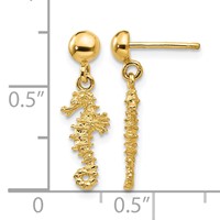 14K 3-D Mini Seahorse Dangle Post Earrings view 4
