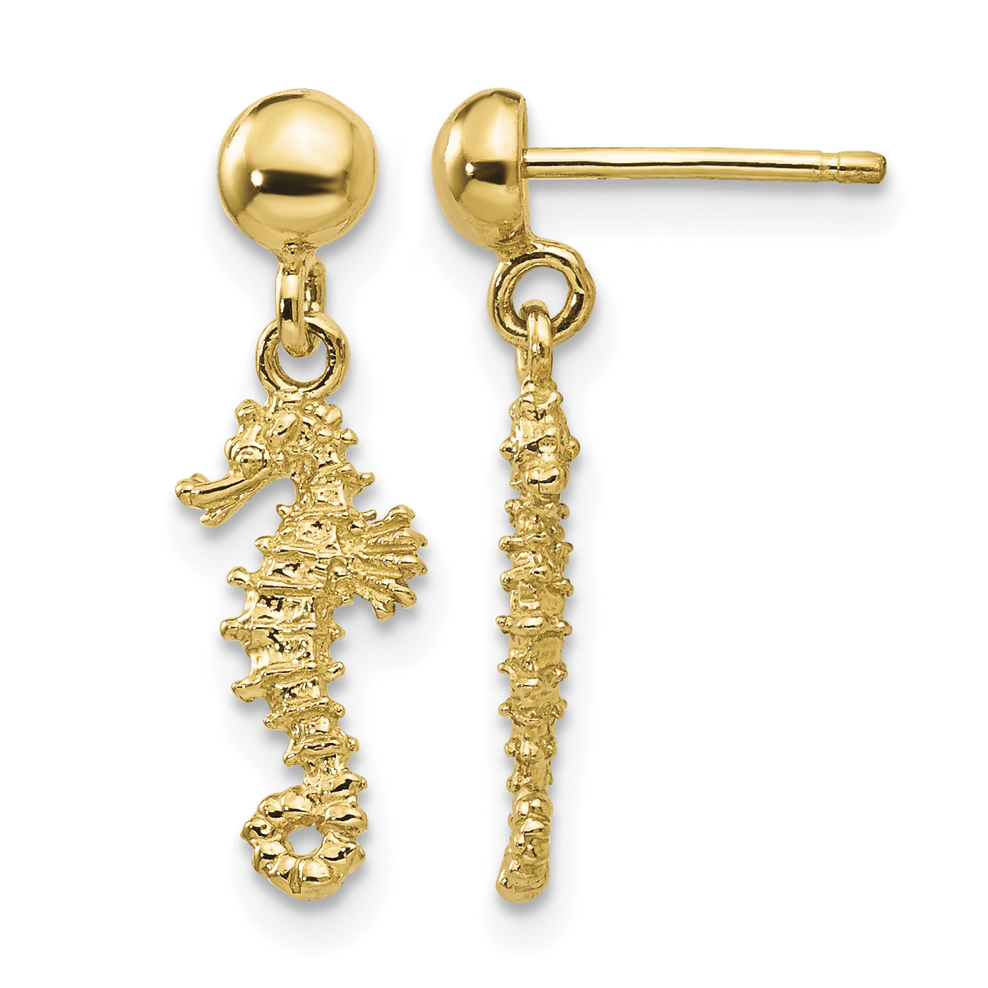 14k 3-D Mini Seahorse Dangle Post Earrings (TC607)