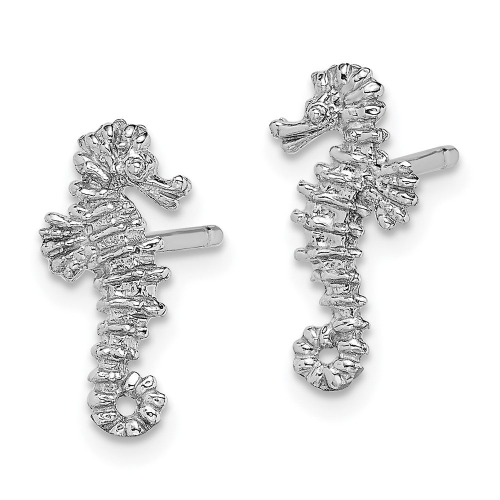 14K White Gold Mini Seahorse Post Earrings (TC610W)
