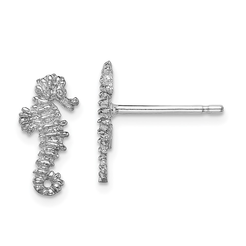 14K White Gold Mini Seahorse Post Earrings (TC610W)