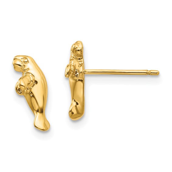 Gold Manatee Post Earrings