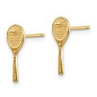 14K Yellow Gold Mini Tennis Racquet Earrings with Ball Post view 2