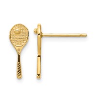 14K Yellow Gold Mini Tennis Racquet Earrings with Ball Post view 1