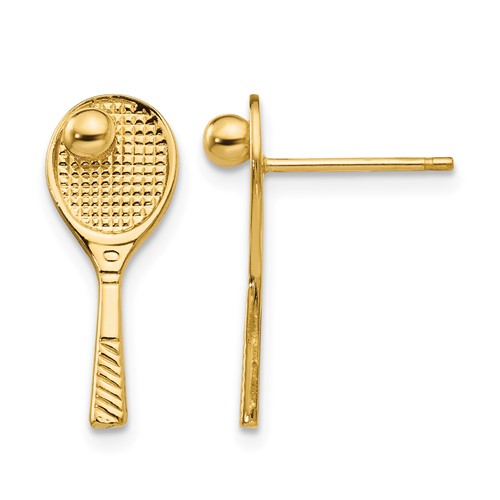 14K Yellow Gold Tennis Racquet Earrings with Ball Post