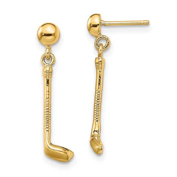 14k Golf Club Dangle Post Earrings