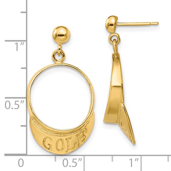 14k 3-D Golf Visor Dangle Post Earrings