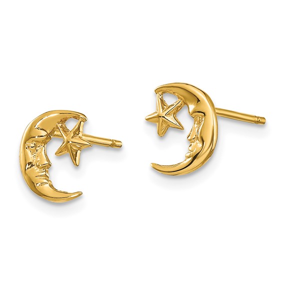 Gold Moon with Star Post Earrings