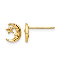 14K Yellow Gold Polished Moon Earrings with Face and Star Post view 1