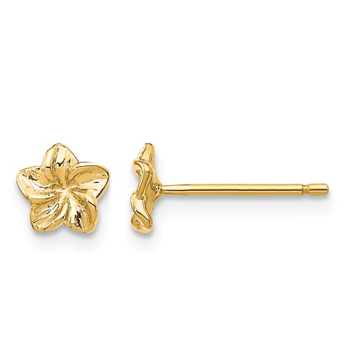 14K Yellow Gold Small Plumeria Flower Post Earrings
