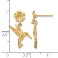 14K Yellow Gold Hummingbird Dangles From Flower Post Earrings view 4